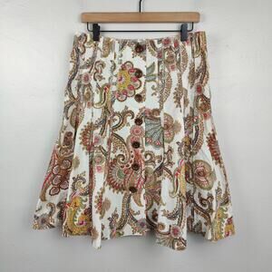 Vintage Cabi Skirt Womens‎ 8 Multicolored Paisley Pleated Button Front Hippie